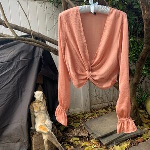 Topshop peachy cream crop top blouse long sleeve peasant